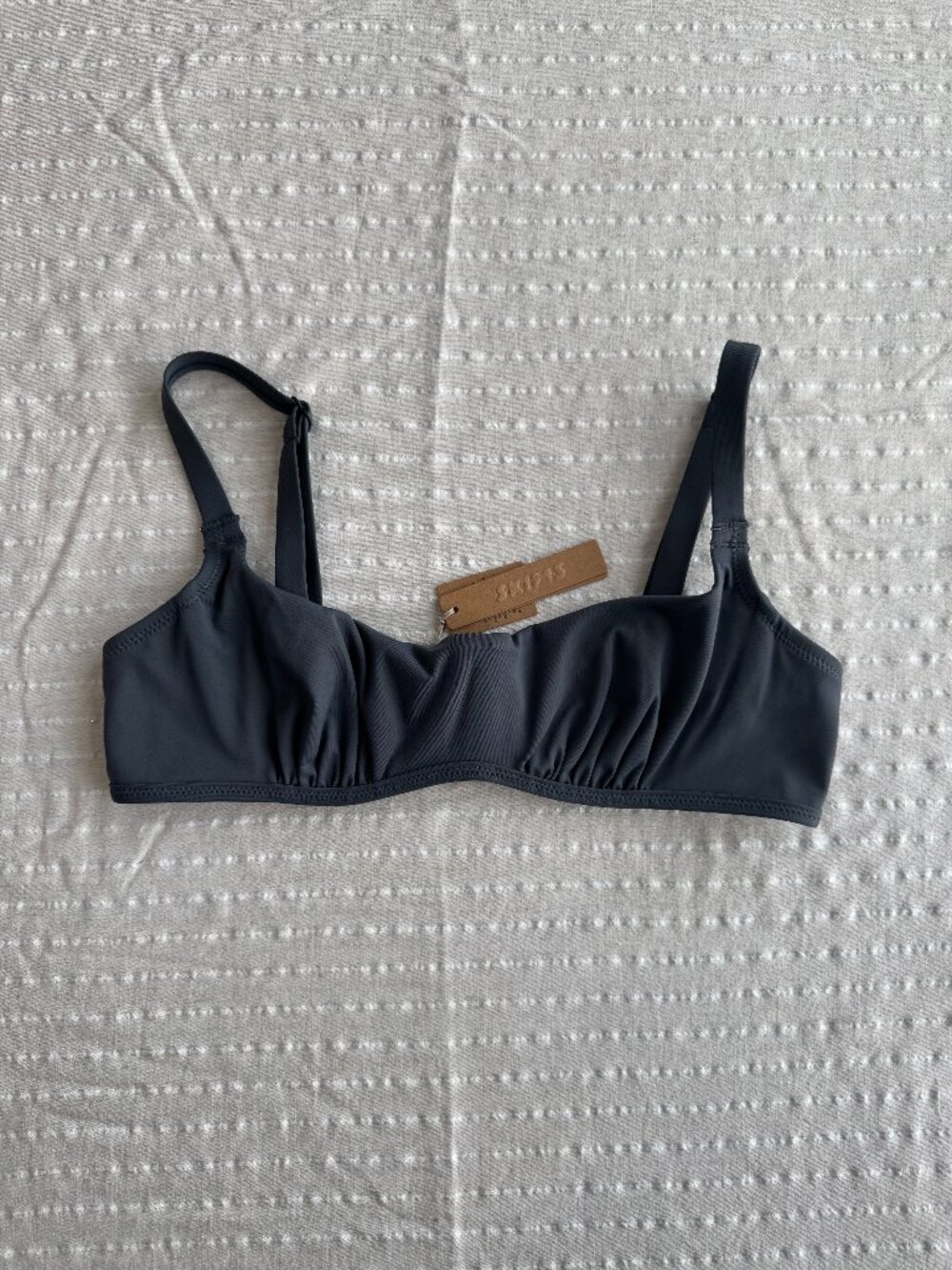 SKIMS Gunmetal Sculpting Swim Ruched Lined Bikini Top in Medium
